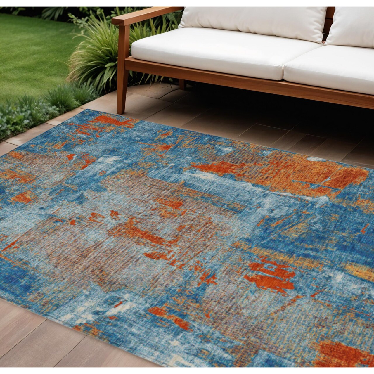 Edge Collections - 8' x 10' - Multicolor - Durable Washable Indoor Outdoor Area Rug with Abstract Design - 1 Piece